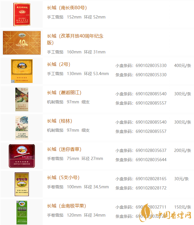 長城香煙價(jià)格表圖2020 長城香煙多少錢一包