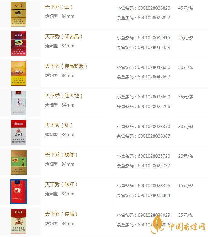 天下秀香煙價(jià)格查詢 2020天下秀香煙價(jià)格表圖